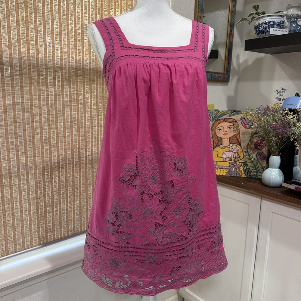 Anthropologie AzelHazel SZ small Dress Tunic Embroidered Boho Lined 100 cotton